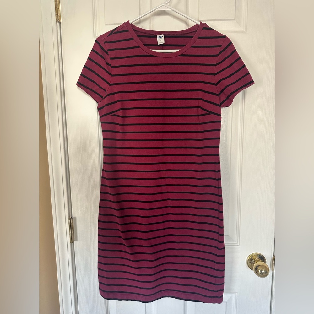 Old Navy Burgundy and Black Striped Mini Dress